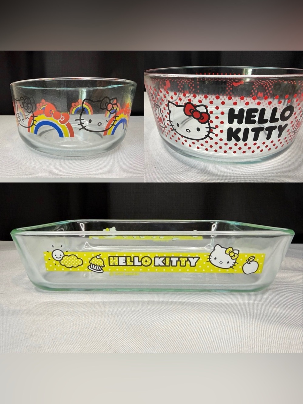 Hello Kitty Pyrex Glass Dish Collection Set of 3 - New NWOT